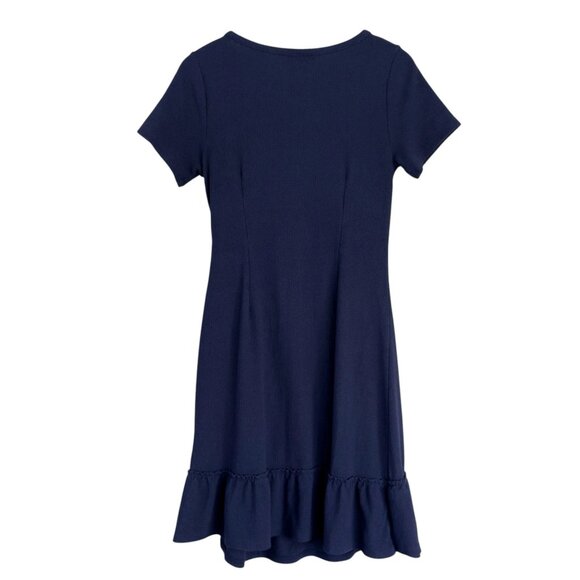 A Pea in the Pod Maternity Dark Blue Side Tie Ruffle Hem Midi Dress Size Small - Picture 6 of 9